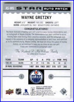 16/17 2016 Ud Premier Wayne Gretzky As-wg Star Patch Auto 09/25 Edmonton Oilers