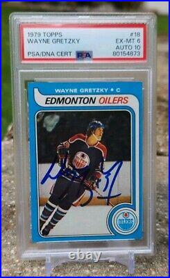 1979 Topps Hockey Wayne Gretzky Signed HOF#18 RC Rookie PSA 6 PSA/DNA 10 AUTO