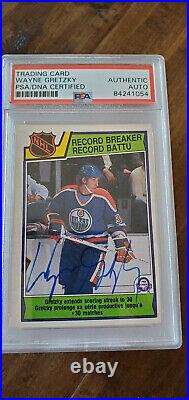 1983-84 Opc Vintage Signed Record Breakers Card Wayne Gretzky Oilers Psa # 212