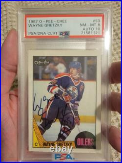 1987 O-PEE-CHEE Wayne Gretzky ON CARD AUTO PSA 8/AUTO 10. POP 4! NONE HIGHER