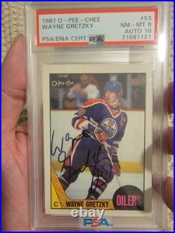 1987 O-PEE-CHEE Wayne Gretzky ON CARD AUTO PSA 8/AUTO 10. POP 4! NONE HIGHER