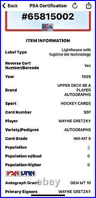 1995-96 Be A Player Autographs Wayne Gretzky #S97 PSA Auto 10/PSA 8- POP 2