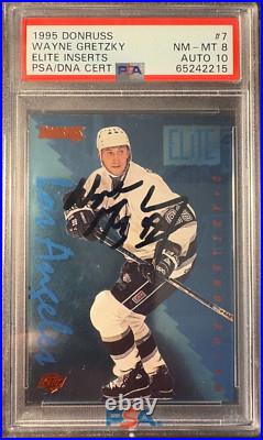 1995 Donruss Wayne Gretzky #7 Elite Inserts On Card Hand Signed Psa 8 Auto 10