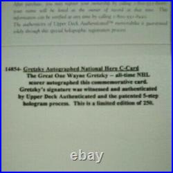 1996 Uda Wayne Gretzky New York Rangers Autographed National Hero Card 34/250