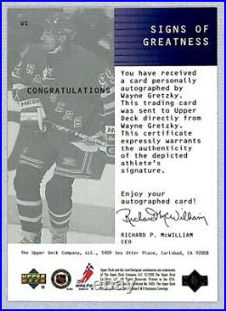 1999-00 Upper Deck WG Hockey Signs Of Greatness Wayne Gretzky Auto #WG New York