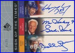 2002-03 Sp Authentic Sign Of The Times Gordie Howe Wayne Gretzky Bobby Orr 5/25