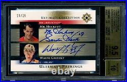 2005-06 Ultimate Collection Ultimate Pairings Howe Gretzky 23/25 Auto Bgs 9.5