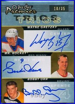 2007-08 O Pee Chee Premier Auto Trios Autograph Howe Gretzky Orr 10/35
