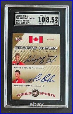 2010 World Of Sports Wayne Gretzky Mario Lemieux Dual Auto 11/25 Sgc 8.5/10