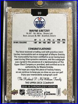 2018-19 Wayne Gretzky Upper Deck Chronology Auto Patch 1/5 Oilers SSP 3 CLR