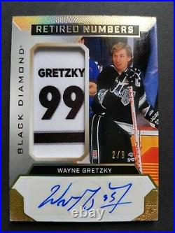 2020-21 UD Black Diamond Wayne Gretzky Retired Numbers Patches Auto Gold #2/9