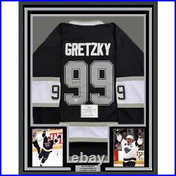 Framed Autographed/Signed Wayne Gretzky 35x39 Kings Black Jersey Fanatics COA