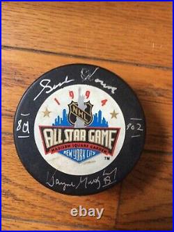 Gordie Howe Wayne Gretzky Signed All Star Puck Coa Very Rare