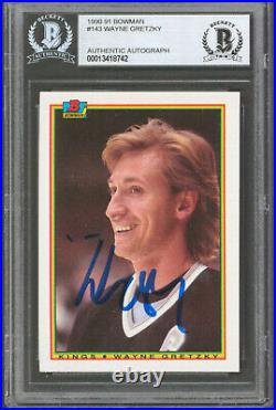Kings Wayne Gretzky Authentic Signed 1990 Bowman #143 Card BAS Slabbed