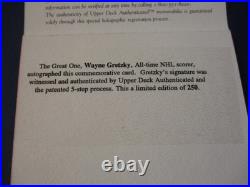 MINT! WAYNE GRETZKY 1996 UDA RANGERS AUTOGRAPHED NATIONAL HERO CARD d# 175/250