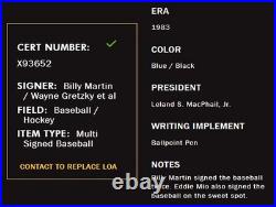 Multi-Signed OAL Baseball- Billy Martin, Wayne Gretzky & Eddie Mio JSA LOA X93652