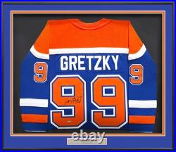 Oilers Wayne Gretzky Autographed Framed Blue & Orange Jersey Beckett #AE31366