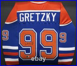 Oilers Wayne Gretzky Autographed Framed Blue & Orange Jersey Beckett #AE31366