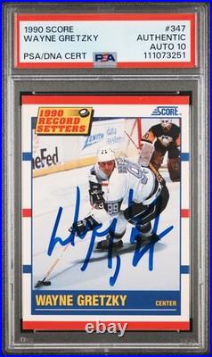 Oilers Wayne Gretzky Signed 1990 Score #347 Card Auto Graded 10! PSA/DNA Slabbed