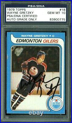 Oilers Wayne Gretzky Signed Card 1979 Topps RC #18 with Gem 10 Auto! PSA Slabbed