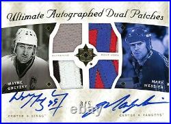 READ 2008/09 UD Ultimate Dual Patch Auto WAYNE GRETZKY / MARK MESSIER /5 RARE