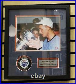 WAYNE GRETZKY 15X17 Framed Signed Auto Puck withPhoto Display JSA COA LE #/99