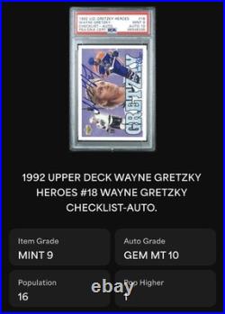 WAYNE GRETZKY 1992 Upper Deck UD Heroes Checklist AUTOGRAPH? PSA 9 AUTO 10