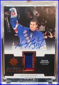 WAYNE GRETZKY 2019-20 Upper Deck Ultimate Icons Game Used 2-Color Patch Auto/25