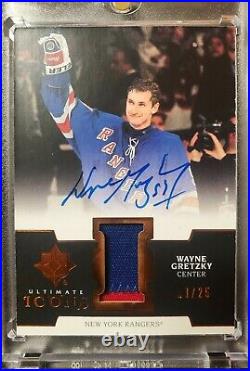 WAYNE GRETZKY 2019-20 Upper Deck Ultimate Icons Game Used 2-Color Patch Auto/25