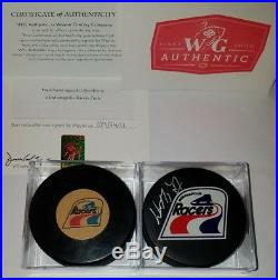 WAYNE GRETZKY HOF SIGNED RACERS PUCK WG COA & CONVERSE art ross WHA game R LOT