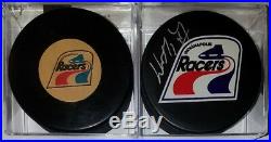 WAYNE GRETZKY HOF SIGNED RACERS PUCK WG COA & CONVERSE art ross WHA game R LOT