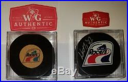 WAYNE GRETZKY HOF SIGNED RACERS PUCK WG COA & CONVERSE art ross WHA game R LOT