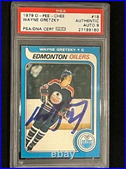 WAYNE GRETZKY SIGNED 1979 O-PEE-CHEE ROOKIE CARD #18 PSA/DNA Auto GRADE MINT 9