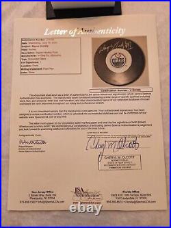 WAYNE GRETZKY signed OILERS puck JSA COA Full LOA full signature