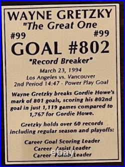 WAYNE GRETZKY signed trading card Plaque! KINGS RANGERS- RECORD BREAKER-GOAL 802