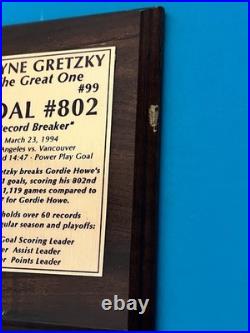 WAYNE GRETZKY signed trading card Plaque! KINGS RANGERS- RECORD BREAKER-GOAL 802