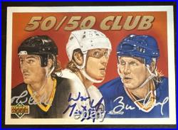 Wayne GRETZKY Mario LEMIEUX Brett HULL? 1991 Upper Deck 50/50 Club AUTO withCOA