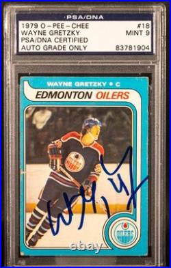 Wayne Gretzky 1979 O-Pee-Chee #18 Rookie RC SIGNED AUTO PSA / DNA 9 MINT