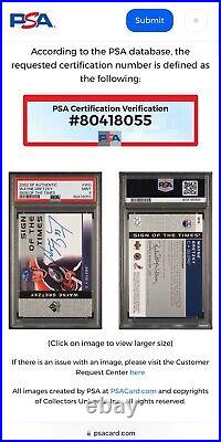 Wayne Gretzky Auto Card 2002 Upper Deck Sp Authentic Sign Of The Times Psa 9