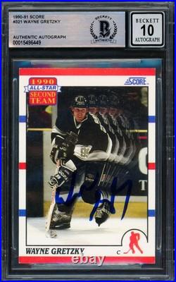 Wayne Gretzky Autographed 1990-91 Score Card Kings Gem 10 Auto Beckett #15496449