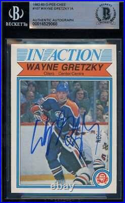 Wayne Gretzky Beckett BAS Signed 1982-83 O-Pee-Chee In Action Autograph