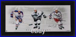 Wayne Gretzky Edmonton Oilers FRMD Signd 36x15 Triple Threat Photo-LE/199 UD