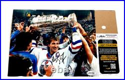 Wayne Gretzky Edmonton Oilers Trophy Signed 8x10 Autographed Photo JSA COA