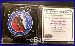 Wayne Gretzky Hof + Gordie Howe Mr Hockey Dual Signed Puck Rare NHL Stars + Coa