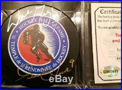 Wayne Gretzky Hof + Gordie Howe Mr Hockey Dual Signed Puck Rare NHL Stars + Coa