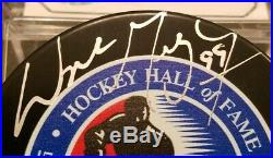 Wayne Gretzky Hof + Gordie Howe Mr Hockey Dual Signed Puck Rare NHL Stars + Coa