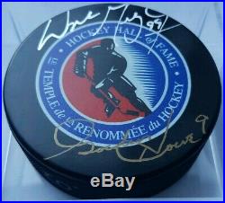 Wayne Gretzky Hof + Gordie Howe Mr Hockey Dual Signed Puck Rare NHL Stars + Coa