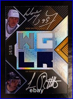 Wayne Gretzky, Luc Robitaille-2008/09 Ud Black #14/15 Dual Jersey/auto/autograph