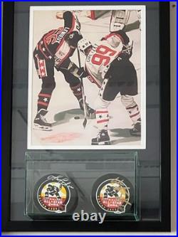 Wayne Gretzky Mario Lemieux Autographed All-Star Game Puck Display WithJSA LOA