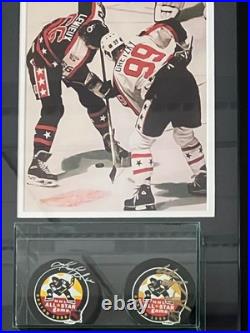 Wayne Gretzky Mario Lemieux Autographed All-Star Game Puck Display WithJSA LOA